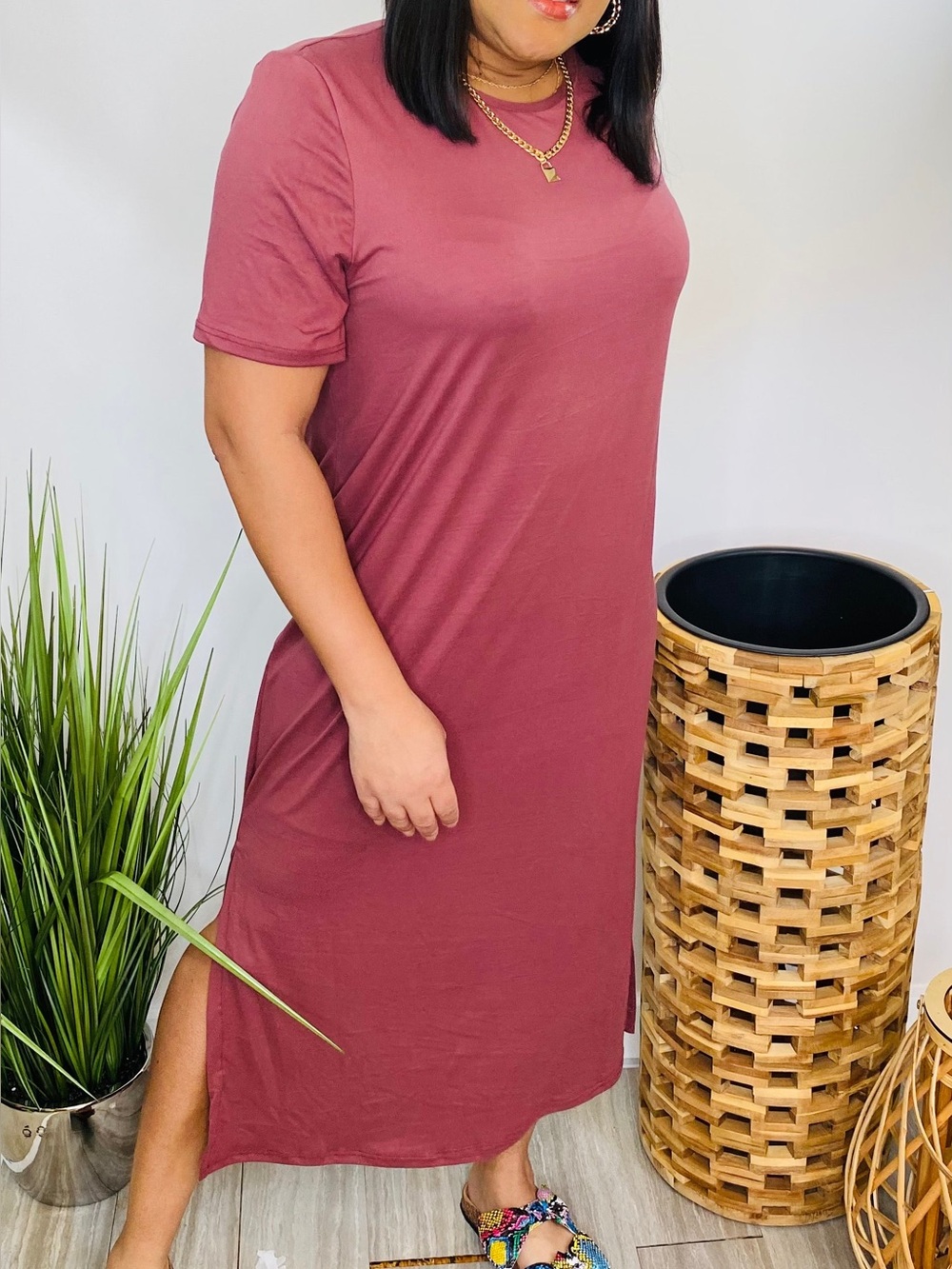 Everyday Crewneck Midi Dress in Mauve